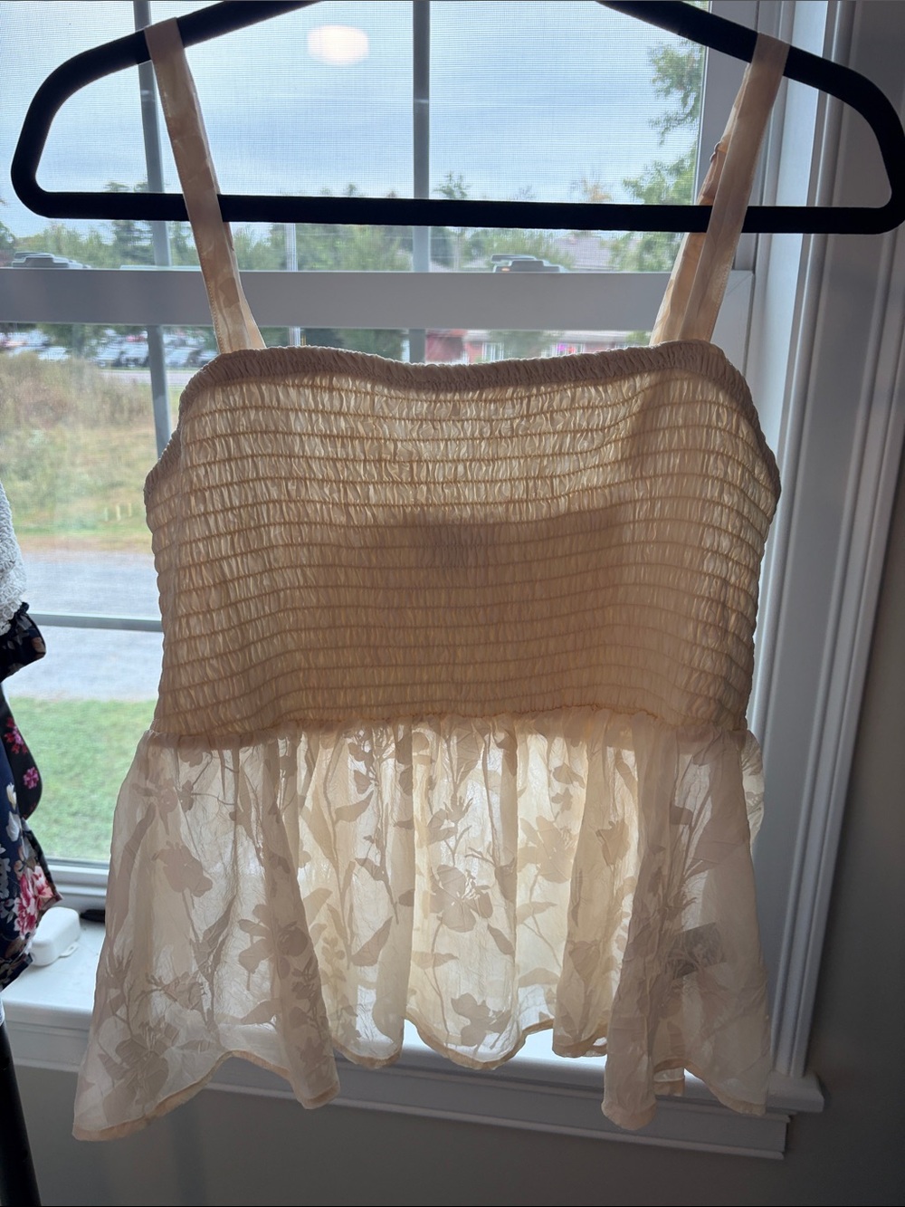 torrid Cream Smocked Lace Peplum Tank